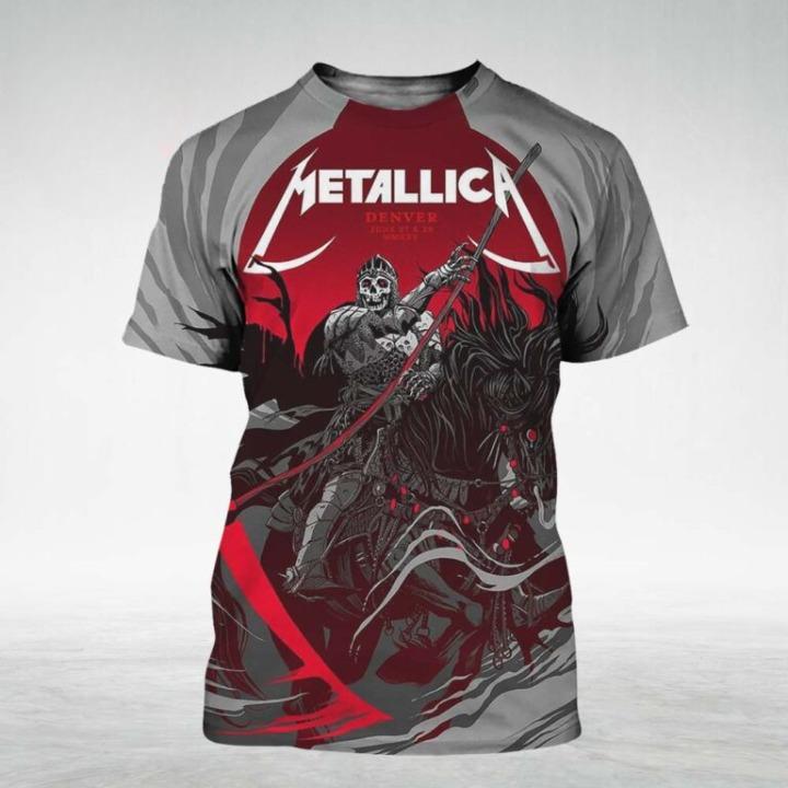 Metallica M72 Denver Pop-Up Shop Poster In Denver Colorado At Empower Field at Mile High On June 27 and 29 2025 Grim Reaper On Black Horse Artwork All Over Print Shirt